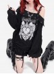 Lucifer Heart Series Unique Off Shoulder Design Hem Drawstring Punk Print Kawaii Fashion Black Top