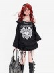 Lucifer Heart Series Unique Off Shoulder Design Hem Drawstring Punk Print Kawaii Fashion Black Top