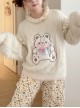 Apricot Sweet Girl Plush Autumn Winter Warm Cartoon Embroidery Kawaii Fashion Loose Lantern Sleeves Bear Sweater