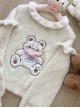 Apricot Sweet Girl Plush Autumn Winter Warm Cartoon Embroidery Kawaii Fashion Loose Lantern Sleeves Bear Sweater