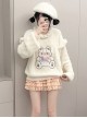 Apricot Sweet Girl Plush Autumn Winter Warm Cartoon Embroidery Kawaii Fashion Loose Lantern Sleeves Bear Sweater