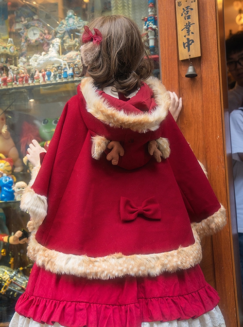 Christmas Elk Fall Winter New Year Red Sweet Lolita Cute Versatile Burgundy Woolen Cape