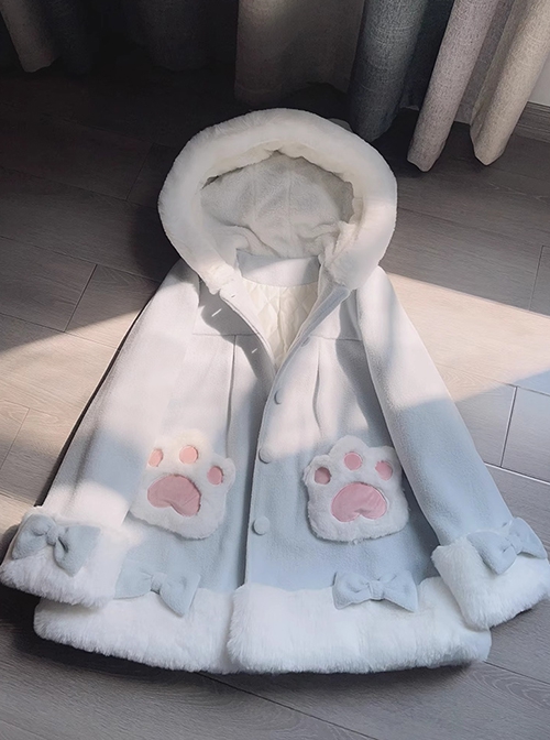 Fall Winter Sweet Cute Soft Girl Kawaii Fashion Lolita Warm Cat Paw Pocket Woolen Coat