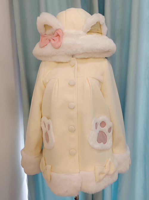 Fall Winter Sweet Cute Soft Girl Kawaii Fashion Lolita Warm Cat Paw Pocket Woolen Coat