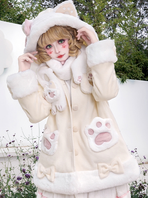 Fall Winter Sweet Cute Soft Girl Kawaii Fashion Lolita Warm Cat Paw Pocket Woolen Coat