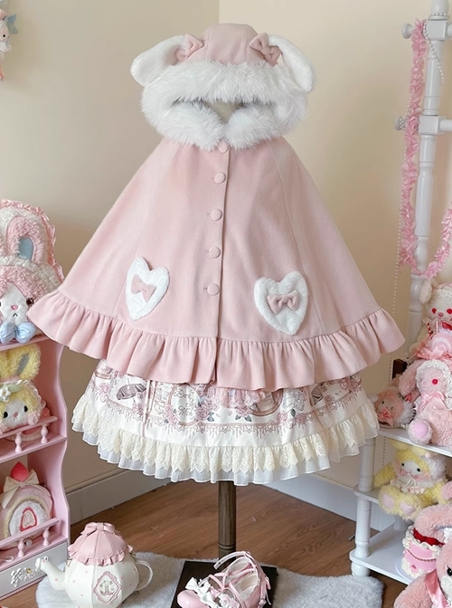 Autumn Winter Japanese Style Warm Thick Fleece Kawaii Sweet Lolita Cute Girl Bunny Ears Cape