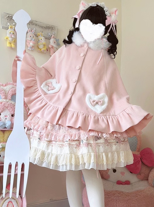 Autumn Winter Japanese Style Warm Thick Fleece Kawaii Sweet Lolita Cute Girl Bunny Ears Cape