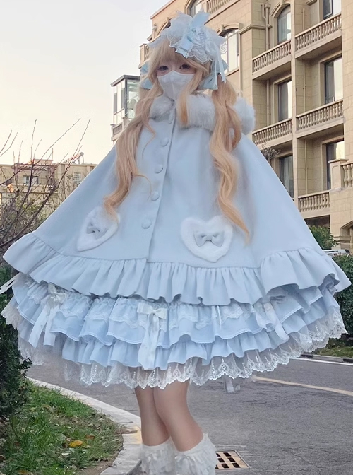 Autumn Winter Japanese Style Warm Thick Fleece Kawaii Sweet Lolita Cute Girl Bunny Ears Cape