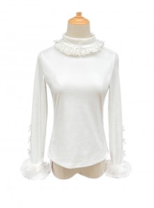 Soft Warm German Fleece Sweet Lolita Ruffles Lace Bowknot Long Sleeve Fur Edge Turtleneck