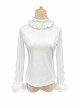 Soft Warm German Fleece Sweet Lolita Ruffles Lace Bowknot Long Sleeve Fur Edge Turtleneck