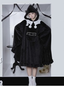 Ghost Series Gothic Cobweb Black Flaw Fashion Warm Fit Lolita Lapel Long Woolen Coat Cape