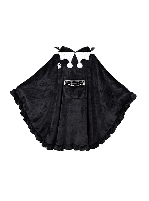 Ghost Series Gothic Cobweb Black Flaw Fashion Warm Fit Lolita Lapel Long Woolen Coat Cape