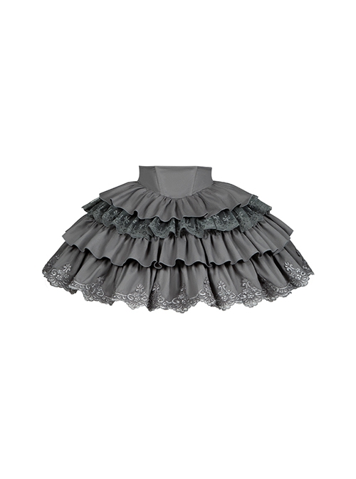 Eternal Night Banquet Series Sweet Cool Cute Lace Embroidery Gothic Lolita Gray Ruffle Fluffy Ballet Short Skirt