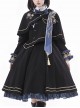 Dawn Series Elegant Exquisite Navy Blue School Lolita Long Sleeves Dress Asymmetric Design Cape Ribbon Badges Set