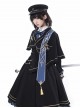 Dawn Series Elegant Exquisite Navy Blue School Lolita Long Sleeves Dress Asymmetric Design Cape Ribbon Badges Set