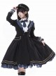 Dawn Series Elegant Exquisite Navy Blue School Lolita Long Sleeves Dress Asymmetric Design Cape Ribbon Badges Set