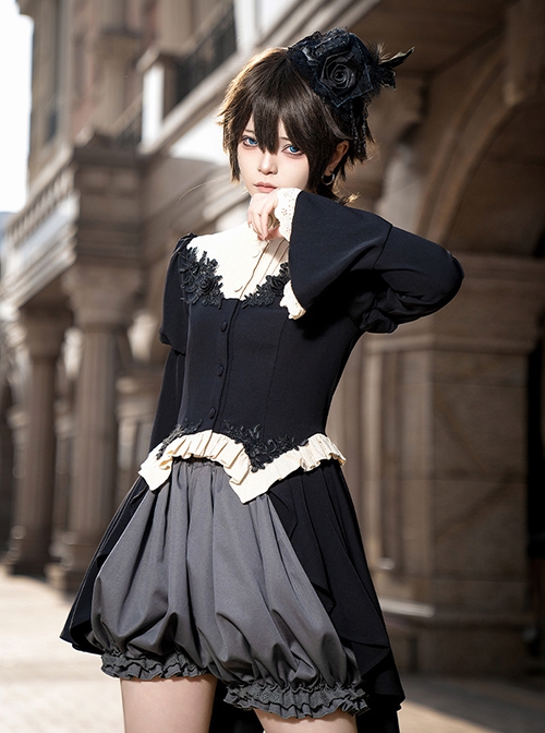 Eternal Night Banquet Series Gothic Style Ouji Fashion Gray Retro Ruffle Fluffy Lantern Short Pants