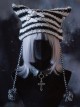 Subculture Gothic Lolita Black White Stripe Cat Ears Grotesque Punk Knitted Hat