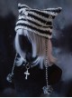 Subculture Gothic Lolita Black White Stripe Cat Ears Grotesque Punk Knitted Hat