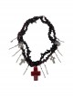 Y2K Versatile Gothic Punk Lolita Metal Texture Layers Red Cross Pendant Necklace