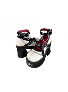 Dark Rose Witch Series Gothic Versatile Metallic Rivet Chain Round Toe Punk Lolita Thick High Heel Shoes