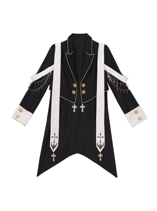 Prayer Series Retro Black Ouji Fashion Church Priest Holy Cross Lolita Lapel Suit Tuxedo Coat