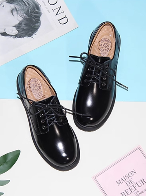 Black Versatile Classic Ouji Fashion British College Style Cowhide Beef Tendon Bottom Leather Shoes