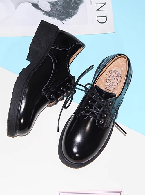 Black Versatile Classic Ouji Fashion British College Style Cowhide Beef Tendon Bottom Leather Shoes