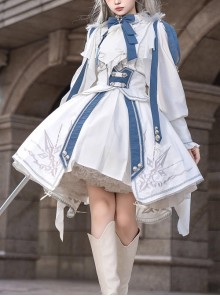 Starry Knight Series White Holy Handsome Military Uniform Classic Lolita Bowknot Tie Shirt Skirt Set