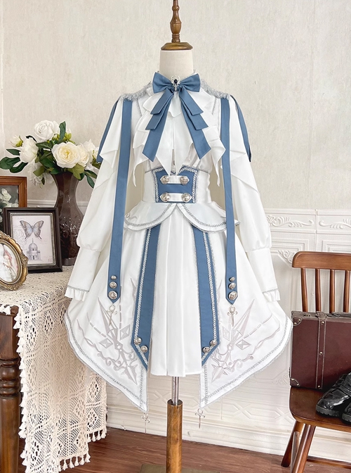 Starry Knight Series White Holy Handsome Military Uniform Classic Lolita Bowknot Tie Shirt Skirt Set