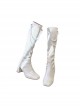 Sweet Noble Elegant French Style Classic Lolita Feather Pearl Chain White High Heels Boots