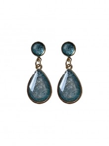 Vintage Sea Gray Blue Ice Cracked Brushed Imitation Crystal Drop Classic Lolita Silver Earrings