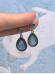 Vintage Sea Gray Blue Ice Cracked Brushed Imitation Crystal Drop Classic Lolita Silver Earrings