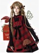 Kindness Polar Fleece Series Teddy Dog Sweet Lolita Bowknot Retro Christmas Red Plaid Woolen Sleeveless Dress