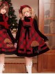 Kindness Polar Fleece Series Teddy Dog Sweet Lolita Bowknot Retro Christmas Red Plaid Woolen Sleeveless Dress