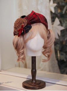 Kind Polar Fleece Series Cute Teddy Dog Sweet Lolita Christmas Red Plaid Bowknot Woolen Beret