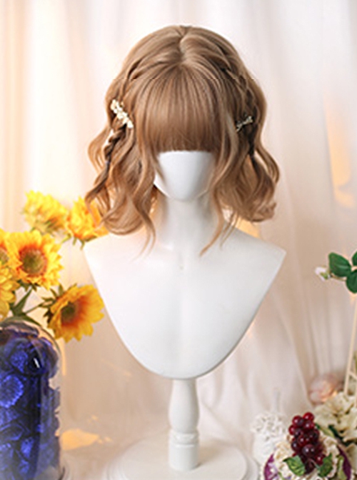 Chestnut Series Milk Champagne Color Curly Hair Straight Bangs Sweet Lolita Cute Short Wig