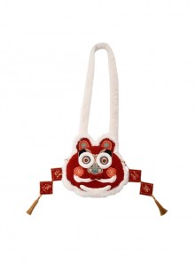 Festive Chinoiserie New Year Red Traditional Culture Pretty Kawaii Fashion Cute Tiger Head Crossbody Bag