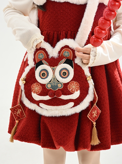 Festive Chinoiserie New Year Red Traditional Culture Pretty Kawaii Fashion Cute Tiger Head Crossbody Bag