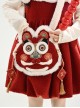 Festive Chinoiserie New Year Red Traditional Culture Pretty Kawaii Fashion Cute Tiger Head Crossbody Bag