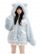 Winter Light Blue Cute Cat Ear Soft Girl Kawaii Fashion Plush Kitty Hooded Velvet Coat