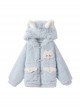 Winter Light Blue Cute Cat Ear Soft Girl Kawaii Fashion Plush Kitty Hooded Velvet Coat