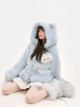 Winter Light Blue Cute Cat Ear Soft Girl Kawaii Fashion Plush Kitty Hooded Velvet Coat