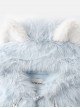 Winter Light Blue Cute Cat Ear Soft Girl Kawaii Fashion Plush Kitty Hooded Velvet Coat