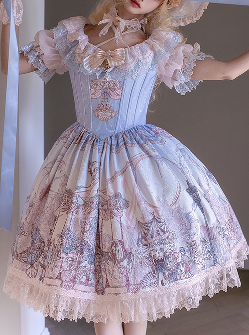 Dreamland Amusement Park Series Gorgeous Fish Bone Waist Round Neckline Sweet Lolita Puff Sleeves Princess Dress