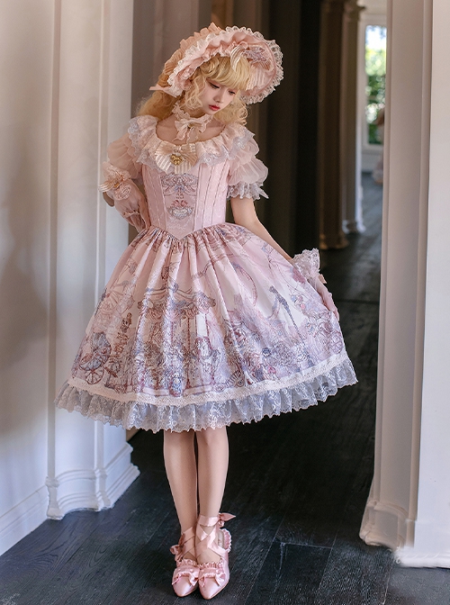 Dreamland Amusement Park Series Gorgeous Fish Bone Waist Round Neckline Sweet Lolita Puff Sleeves Princess Dress