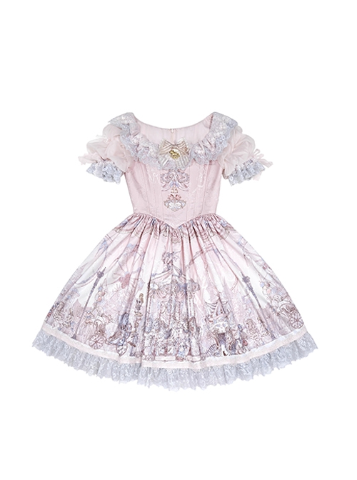 Dreamland Amusement Park Series Gorgeous Fish Bone Waist Round Neckline Sweet Lolita Puff Sleeves Princess Dress