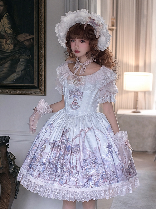 Dreamland Amusement Park Series Gorgeous Fish Bone Waist Round Neckline Sweet Lolita Puff Sleeves Princess Dress