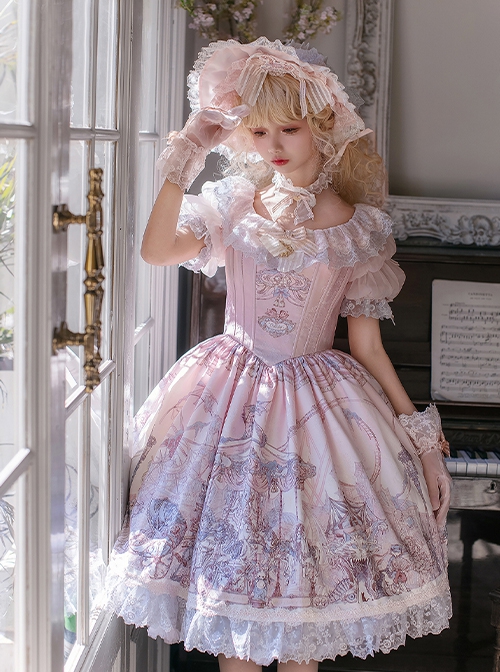 Dreamland Amusement Park Series Gorgeous Fish Bone Waist Round Neckline Sweet Lolita Puff Sleeves Princess Dress