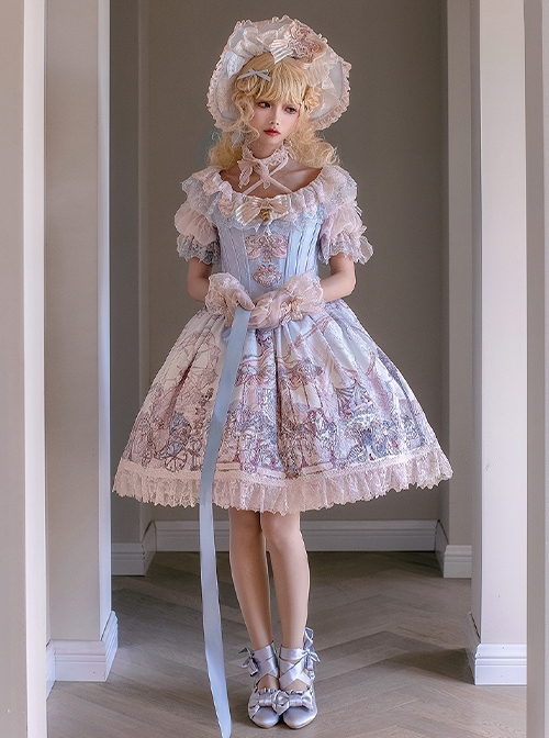 Dreamland Amusement Park Series Gorgeous Fish Bone Waist Round Neckline Sweet Lolita Puff Sleeves Princess Dress